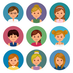 Set of avatars girls with different hairstyles. Collection icons cartoon female avatar for profile. Isolated women avatars for ui and web design.