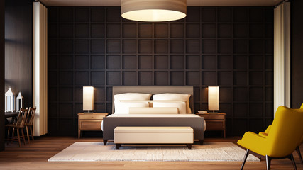 Simple and Luxury Bedroom hotel / 3D rendering interior - obrazy, fototapety, plakaty