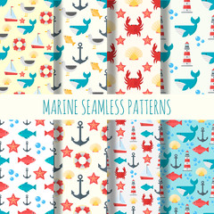 Marine seamless pattern vector set.