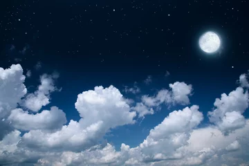Deurstickers beautiful background, nightly sky with full moon © nj_musik