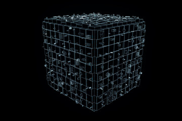 Fototapeta premium Abstract futuristic stylish 3D Cube in Motion. nice Wireframe Hologram