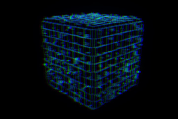 Abstract futuristic stylish 3D Cube in Motion. nice Wireframe Hologram- 112527634