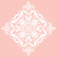 Oriental pattern with arabesques and floral elements. Traditional classic pink and white ornament