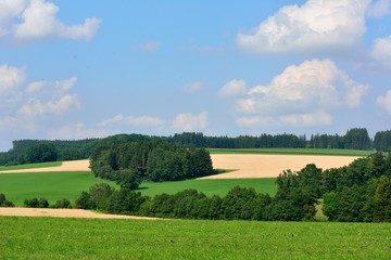 Hügellandschaft mit Aeckern