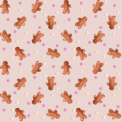 Drawing of a seamless pattern with gingerbreads in the form of manikin - boys