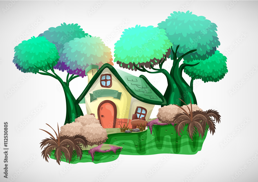Poster set of cartoon colored tree for use in the game and animation, game design asset