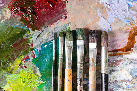 Six different professional paintbrushes