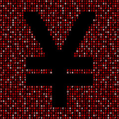 Yen symbol on red hex code illustration