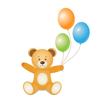 Bear  with  green, blue and orange baloons.