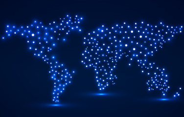 Abstract world map with glowing dots, technology background