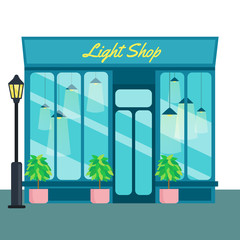 Light shop and store, front icon flat style. Vector illustration