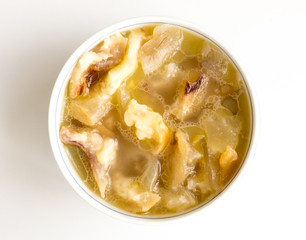 The bowl with boullion.