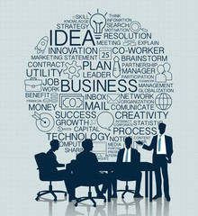 Business meeting with icon background