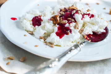 Cottage Cheese Walnuts Raspberry Jam Healthy
