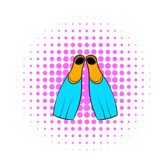 Blue flippers for swimming icon, comics style