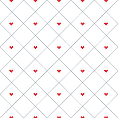 Heart pattern tiles patchwork illustration in squares. Abstract background concept.