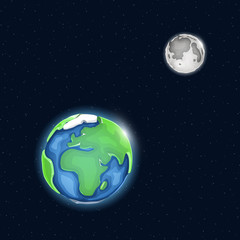 Earth and moon system in space.