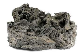 Les scories de lave du volcan Etna isolé sur fond blanc