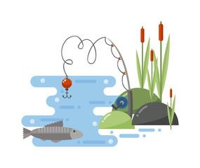 Fishing landscape vector iillustration.