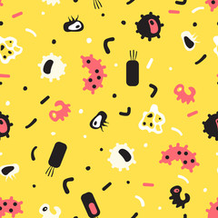 Seamless pattern of bacteria, virus, cells, germs, epidemic baci