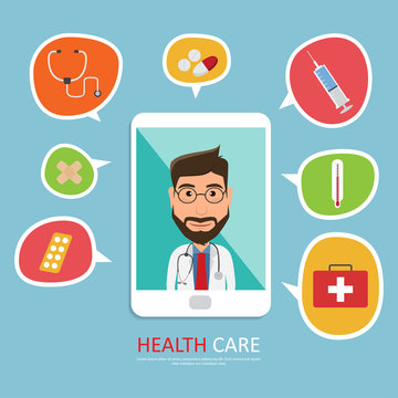 Health care on mobile application with doctor.Medical service on