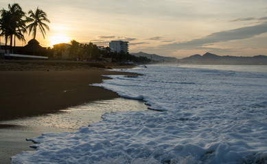 Sunrise on the beach in Mexico. Manzanillo Colima