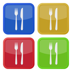 set of four square icons - cutlery, fork and knife