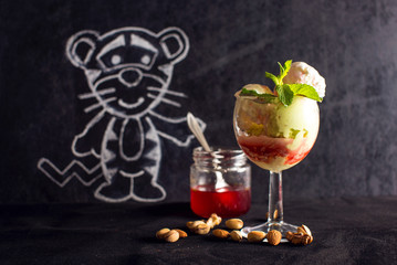 ice cream on a black background with tiger drawing