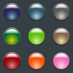 Bright colored round buttons with glass effect for the websites