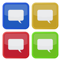 set of four square icons with speech bubbles