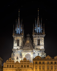 Fototapeta na wymiar Church of Mother of God before Tyn in Prague at night