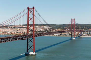 Panorama 25th of April Bridge in lisbon, Portugal.