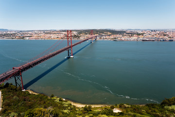 Panorama 25th of April Bridge in lisbon, Portugal.