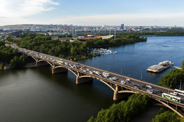 Bridge across the Yenisei in Krasnoyarsk, Russia.