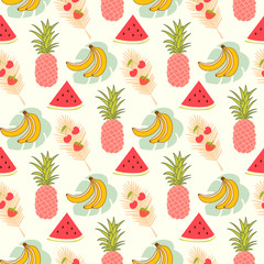 Colorful summer fruits vector seamless pattern