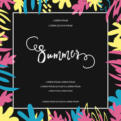 Summer party. Template poster. Vector illustration. Hand lettering summer typography
