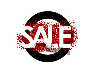 sale banner white inside a black circle on a red background. vector retail illustration
