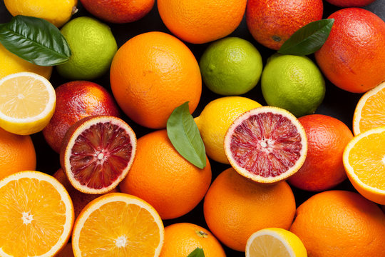 Fresh ripe citruses. Lemons, limes and oranges