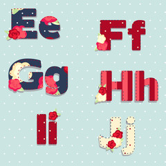 vector alphabet. shabby chic. seamless swatch. blue and red