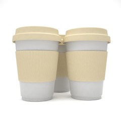 Three paper coffee cups. 3d rendering.