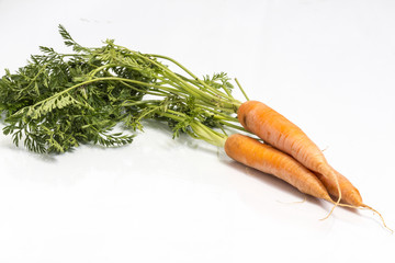 Three fresh carrots isolated on white background
