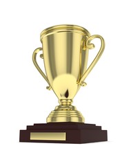 Golden cup on white background. 3D rendering.
