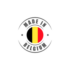 Round "Made in Belgium" label with Belgian flag