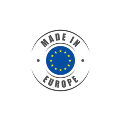Round "Made in Europe" label with European Union flag
