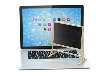 Laptop with chalkboard, online education concept. 3d rendering.