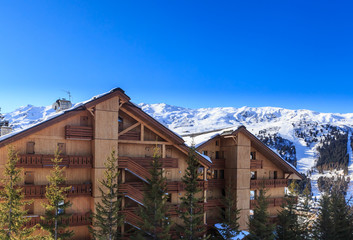 Fototapeta premium Chalet on the slopes of the valley Meribel. Ski Resort Meribel. 