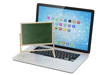  Laptop with chalkboard, online education concept. 3d rendering.