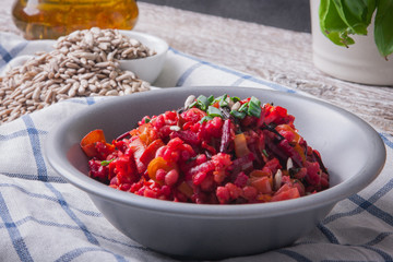 Bowl of buckwheat groats with vegetables