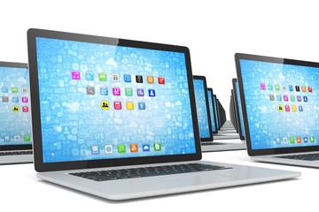 many  laptop on white background. 3d rendering.