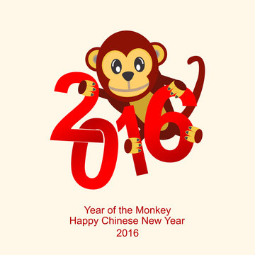 Year of Monkey, Happy Chinese New Year vector illustration
